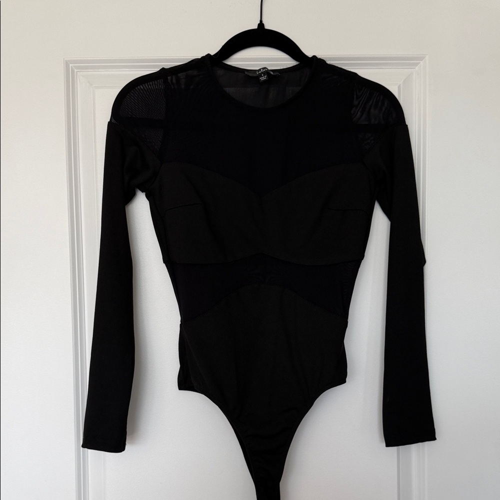 Lulu's Elegant Black Mesh Bodysuit